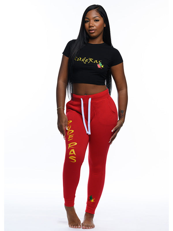 Red joggers side